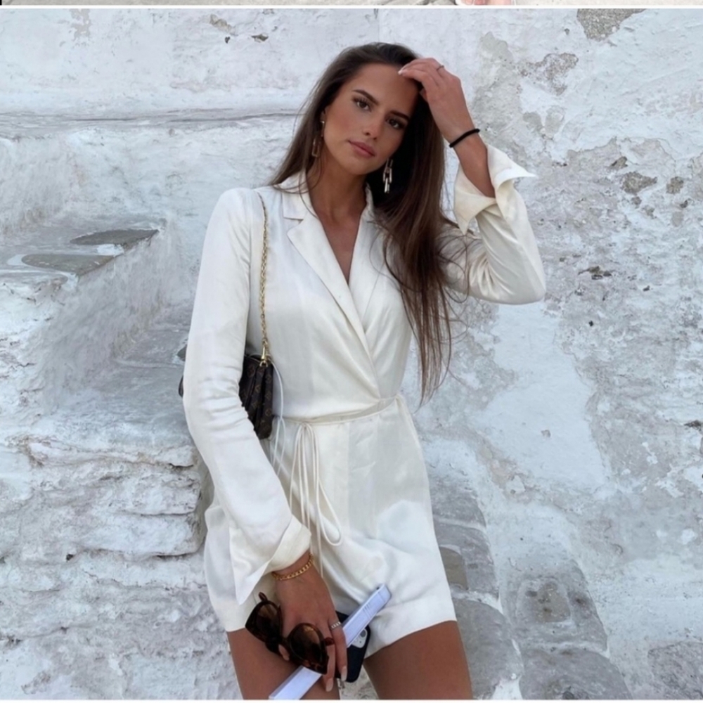 ZARA * CREAM SATIN EFFECT WRAP Blazer DRESS - Picture 5 of 15